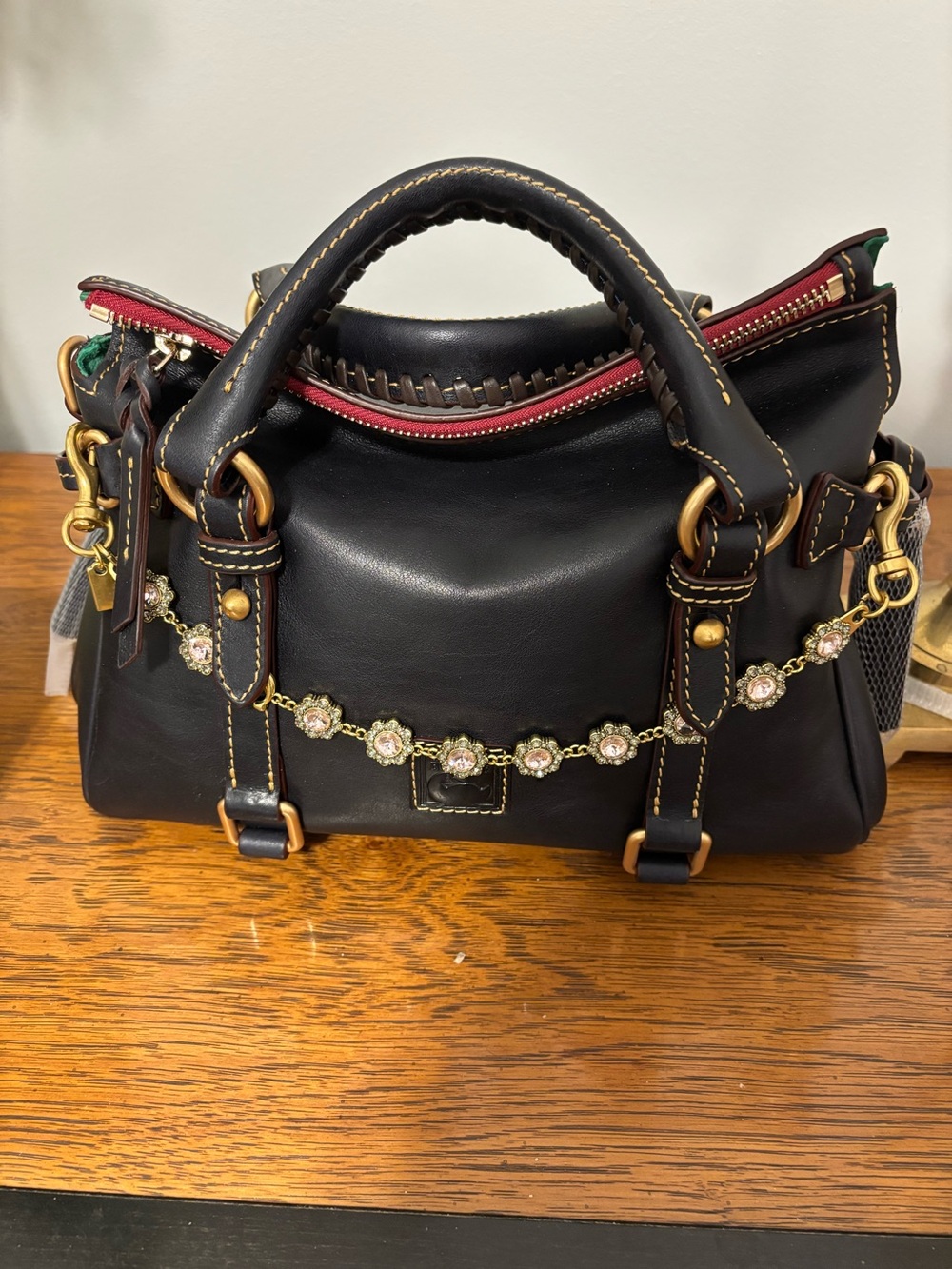 Dooney and Bourke navy Florentine Mini Satchel Bag with Decorative Chain